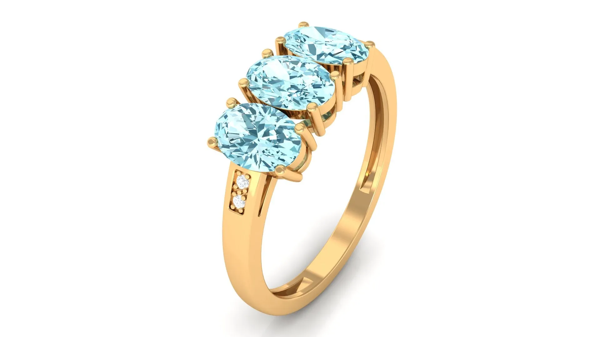 Aquamarine Three Stone Engagement Ring with Diamond