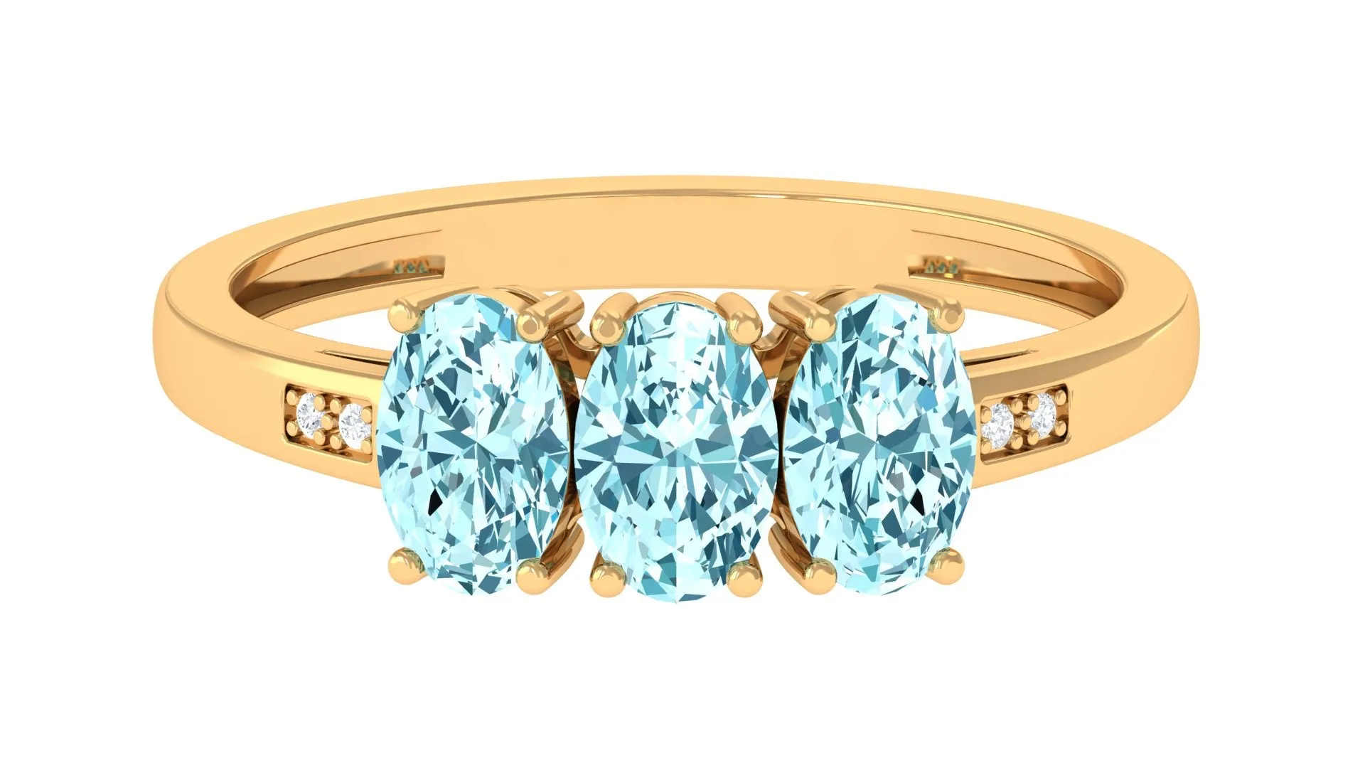 Aquamarine Three Stone Engagement Ring with Diamond