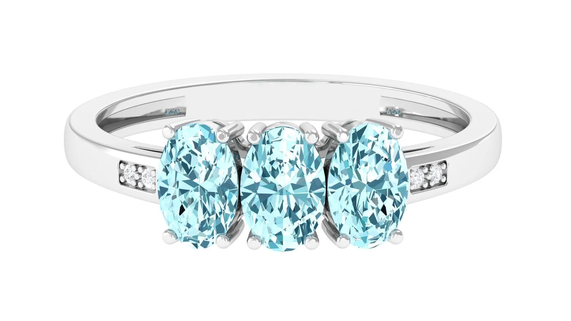 Aquamarine Three Stone Engagement Ring with Diamond