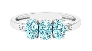 Aquamarine Three Stone Engagement Ring with Diamond