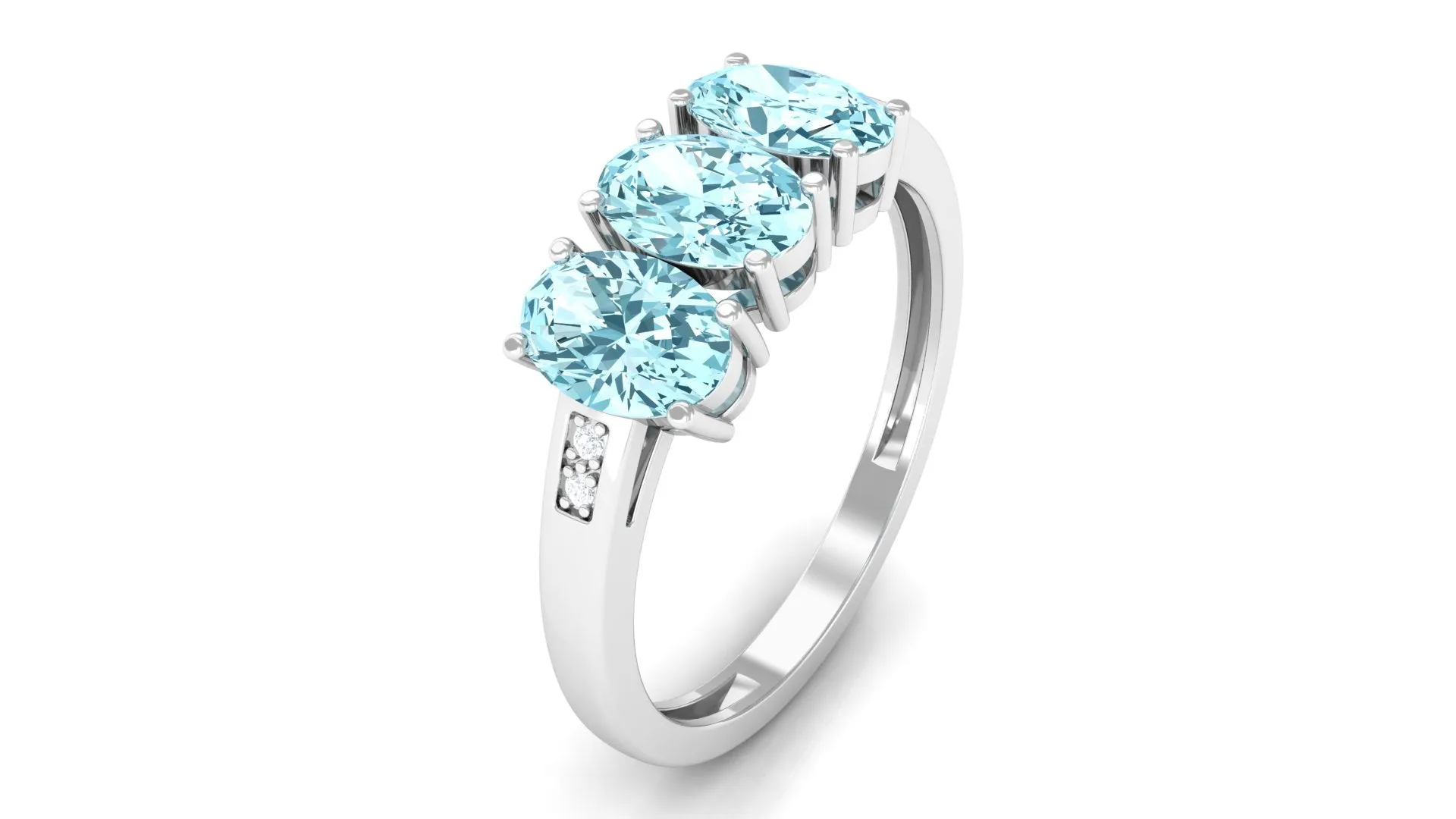 Aquamarine Three Stone Engagement Ring with Diamond