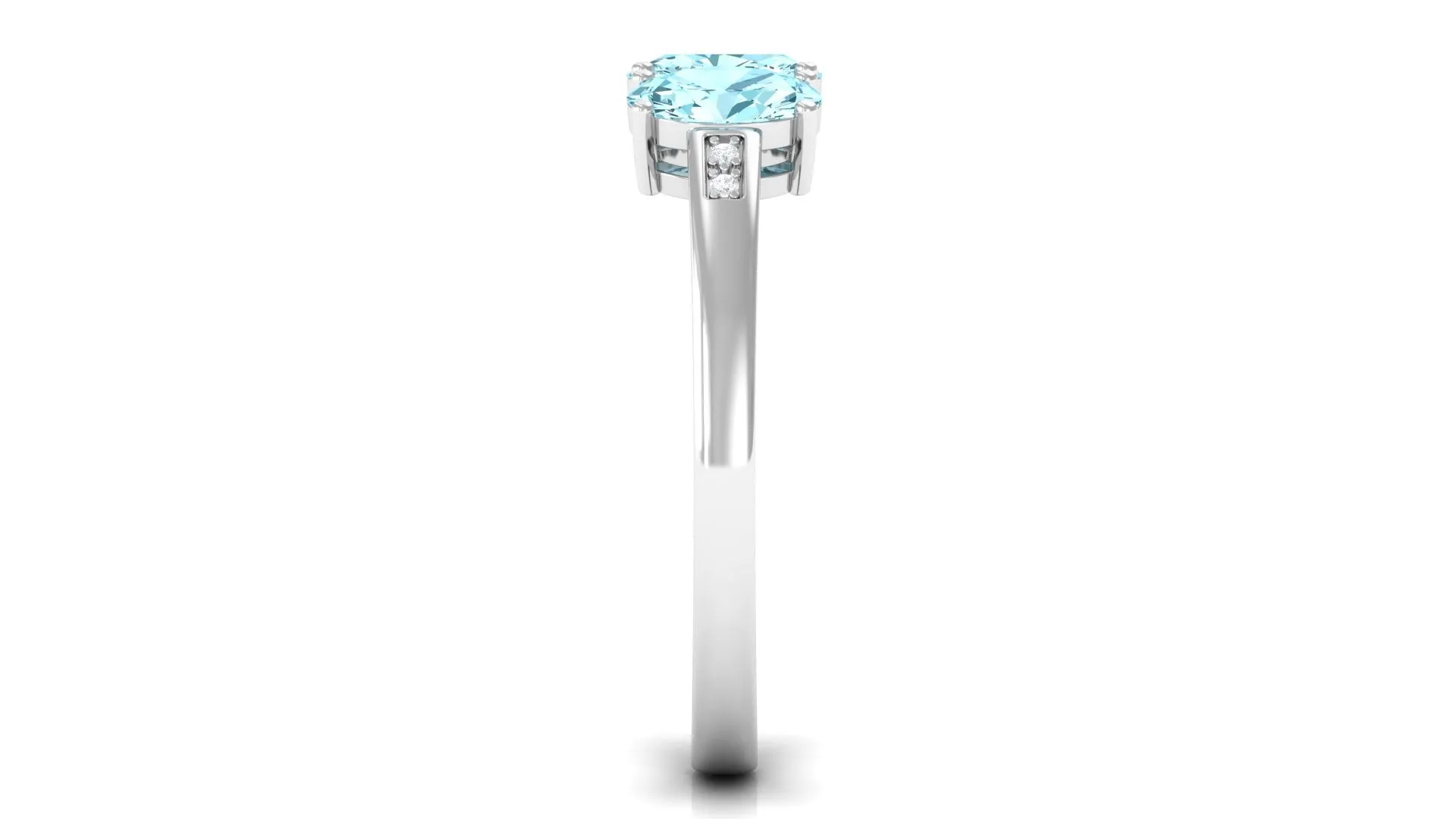 Aquamarine Three Stone Engagement Ring with Diamond