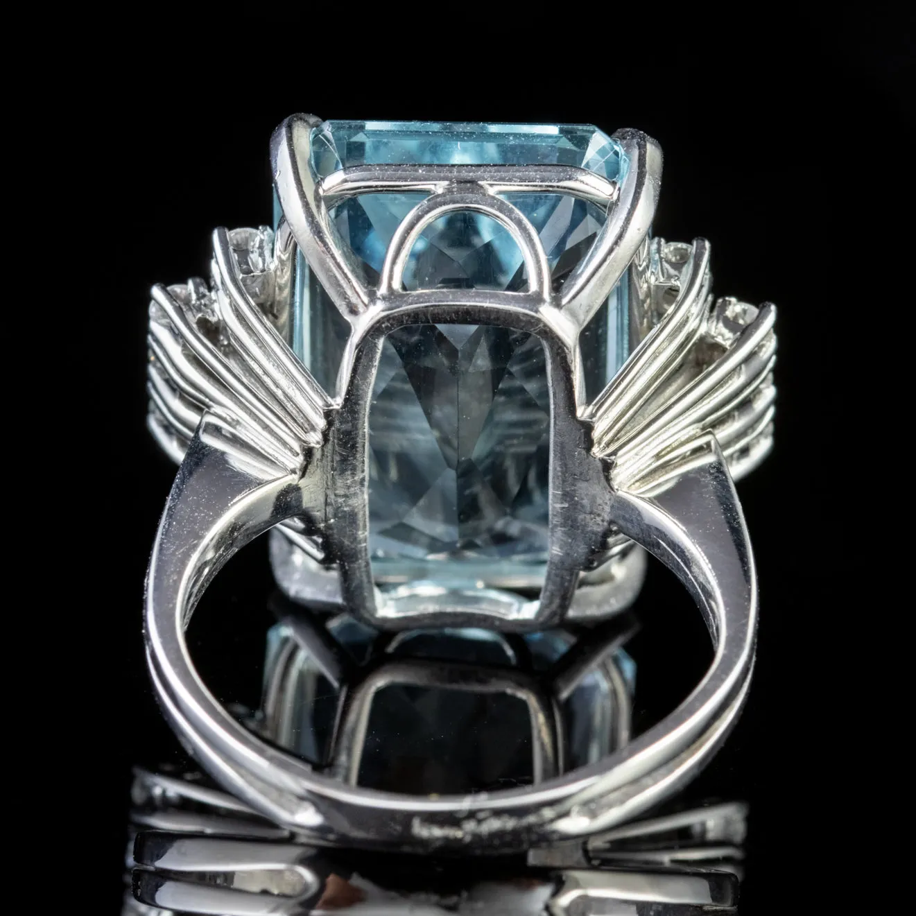 Art Deco Aquamarine Diamond Ring 18Ct White Gold 25Ct Aqua Circa 1920