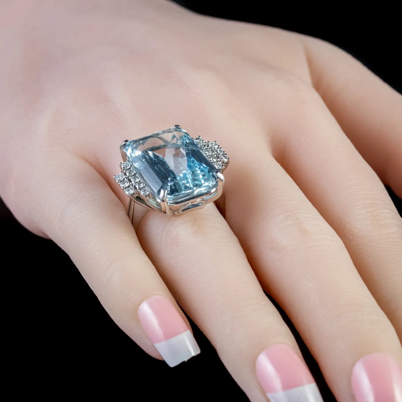 Art Deco Aquamarine Diamond Ring 18Ct White Gold 25Ct Aqua Circa 1920