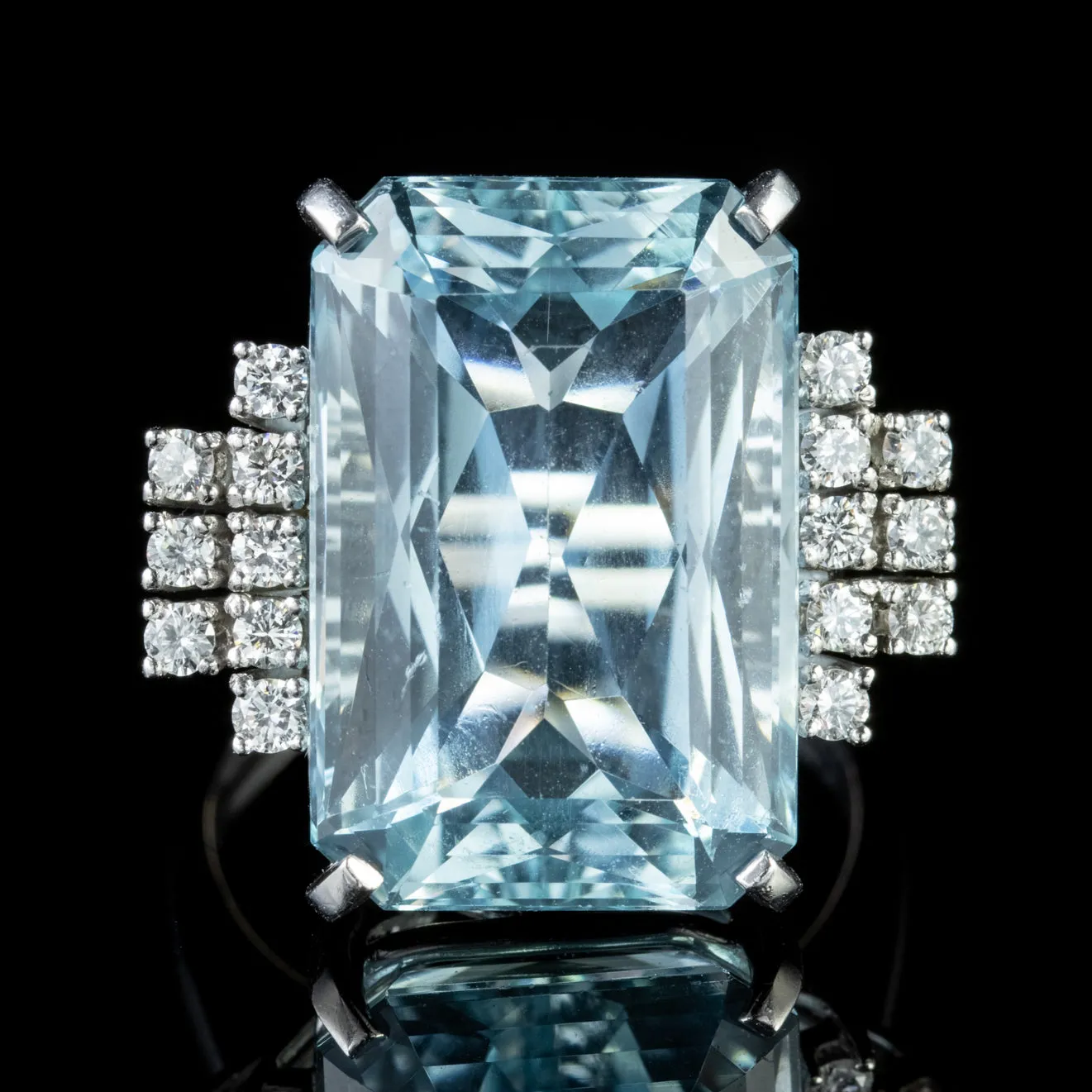 Art Deco Aquamarine Diamond Ring 18Ct White Gold 25Ct Aqua Circa 1920