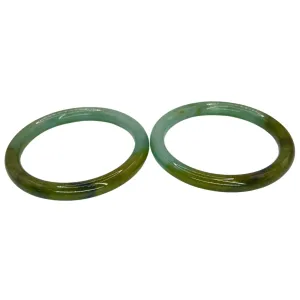 Authentic Natural Pair Green Brown Jadeite Jade Bangles Bracelets 'A' Jade