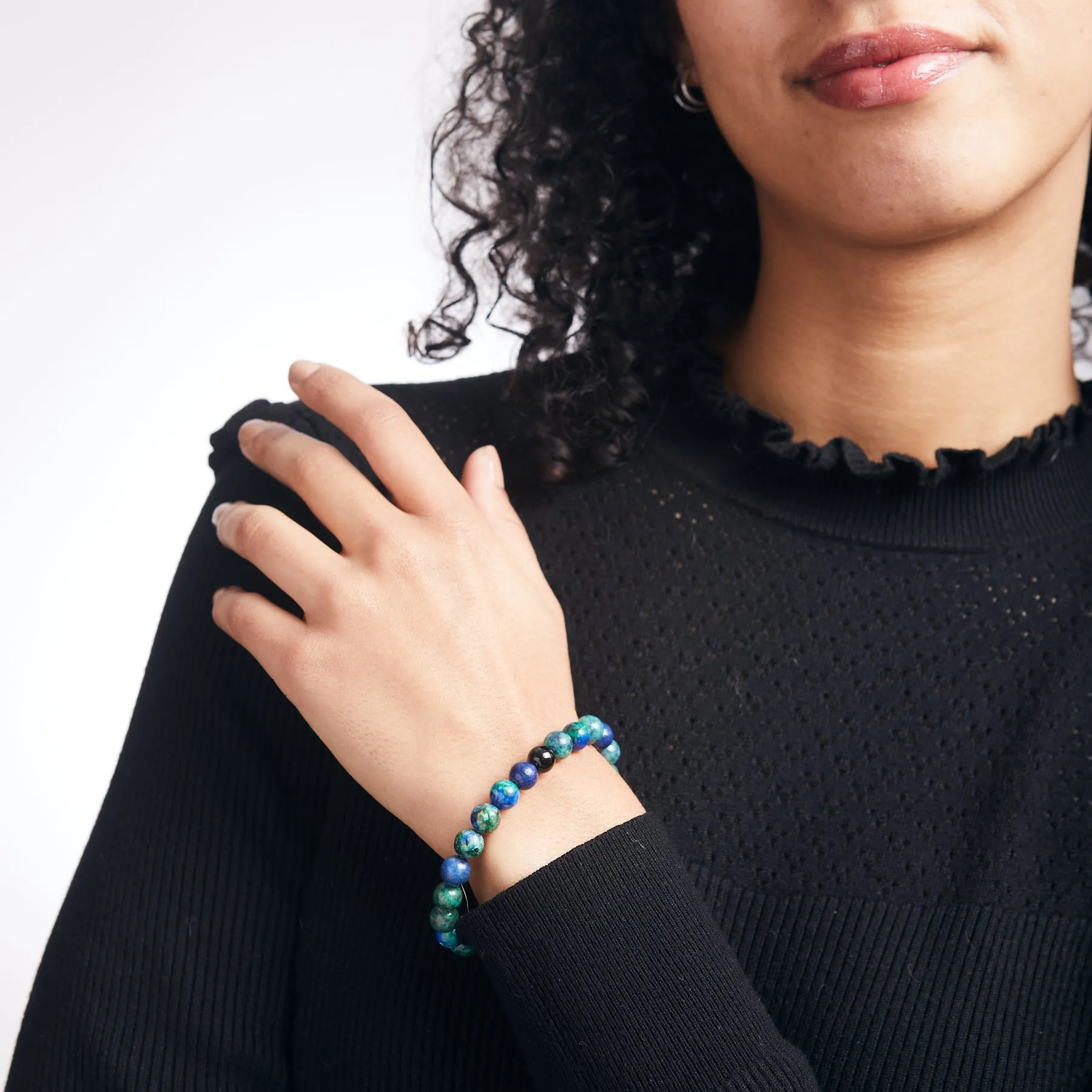 Azurite & Black Tourmaline Beaded Bracelet