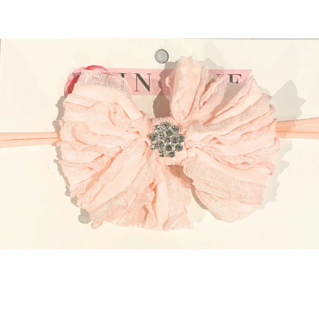 Ballet Pink Mini Ruffle Headband w/Rhinestone Center