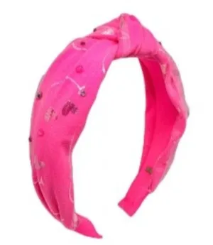 Bari Lynn Shimmer Smile Knot Headband with Crystals - Neon Pink