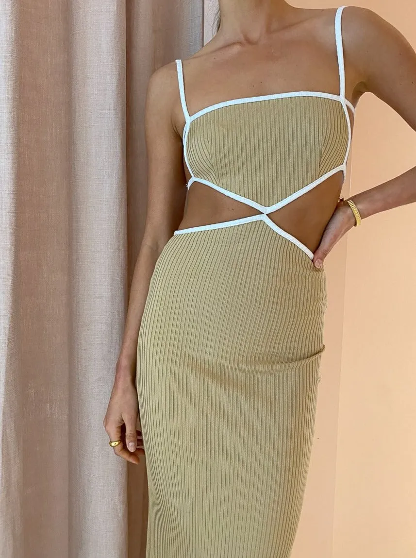 Bec and Bridge Coyote Midi Dress in Camel/Ivory