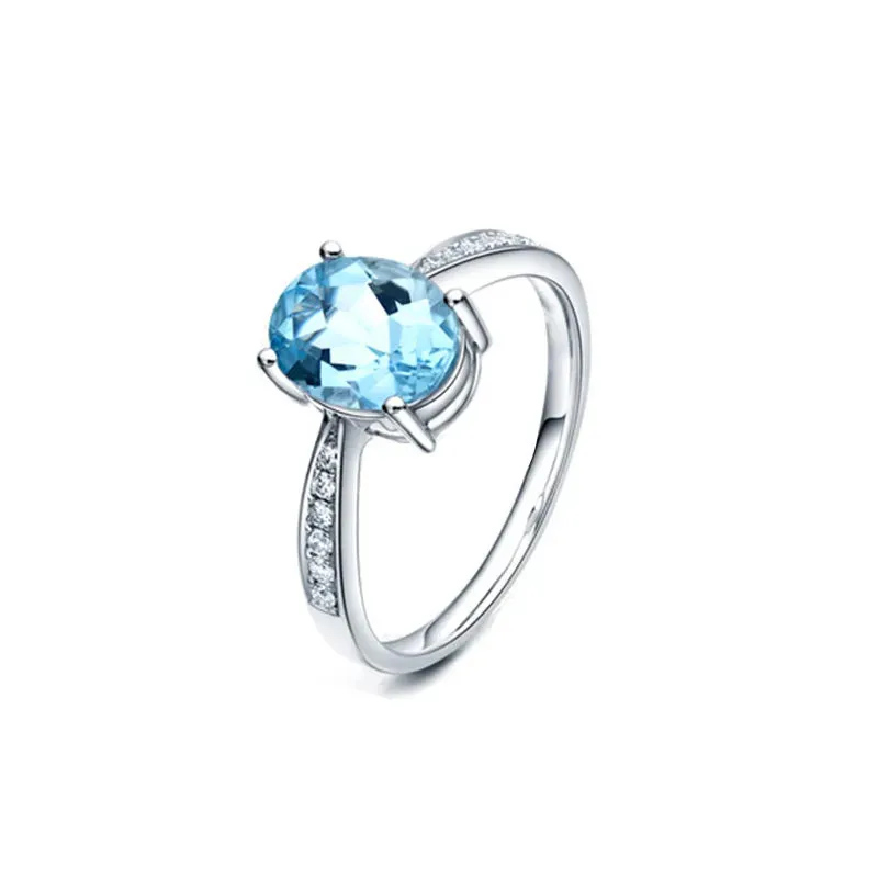 Blue Aquamarine 1.51ct  Natural Pave 0.13ct Diamond 14k White Gold Ring