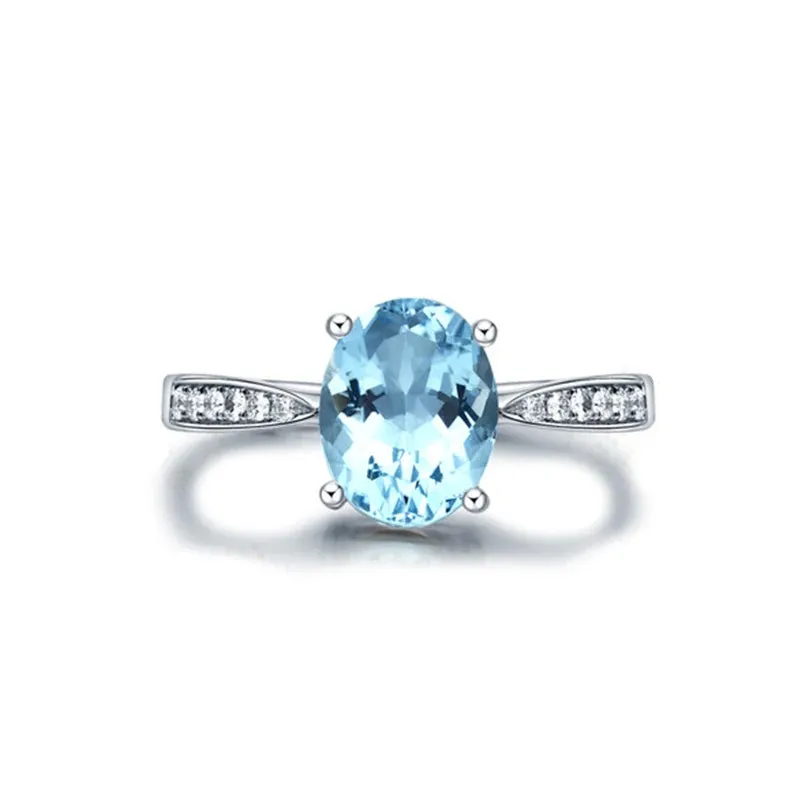 Blue Aquamarine 1.51ct  Natural Pave 0.13ct Diamond 14k White Gold Ring