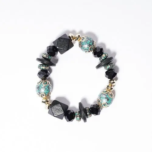 Bohemian Wood & Stone Beaded Stretch Bracelet