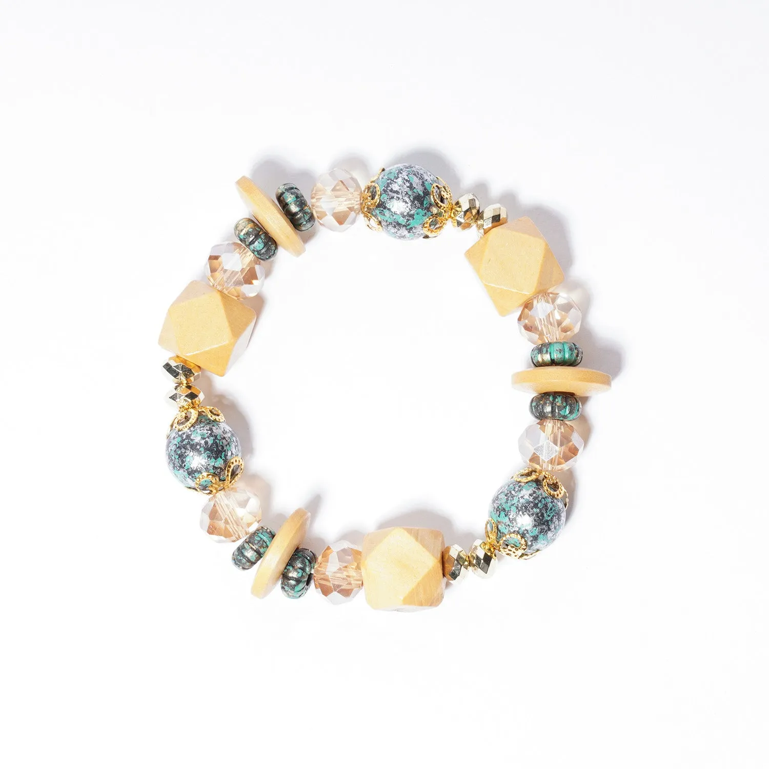 Bohemian Wood & Stone Beaded Stretch Bracelet