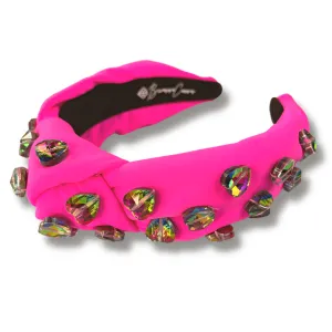 Brianna Cannon - Neon Pink Headband w/Rainbow Heart Crystals