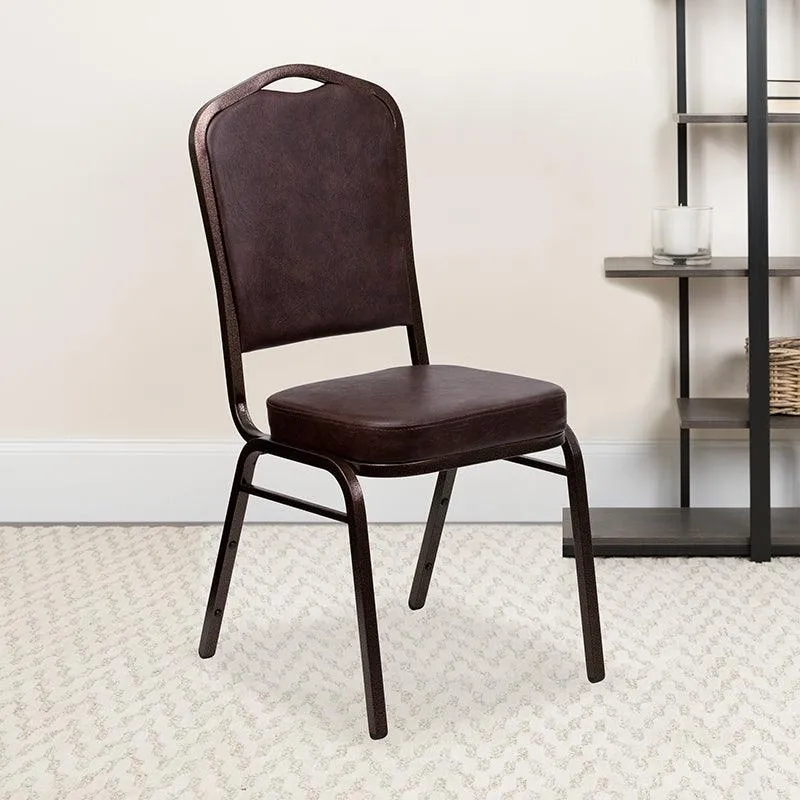 Brown Vinyl Stacking Banquet Chair, Copper Frame