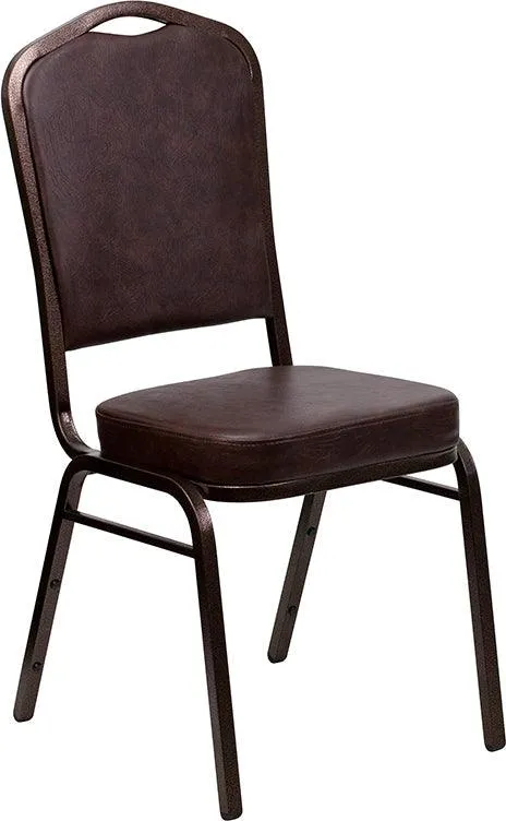 Brown Vinyl Stacking Banquet Chair, Copper Frame