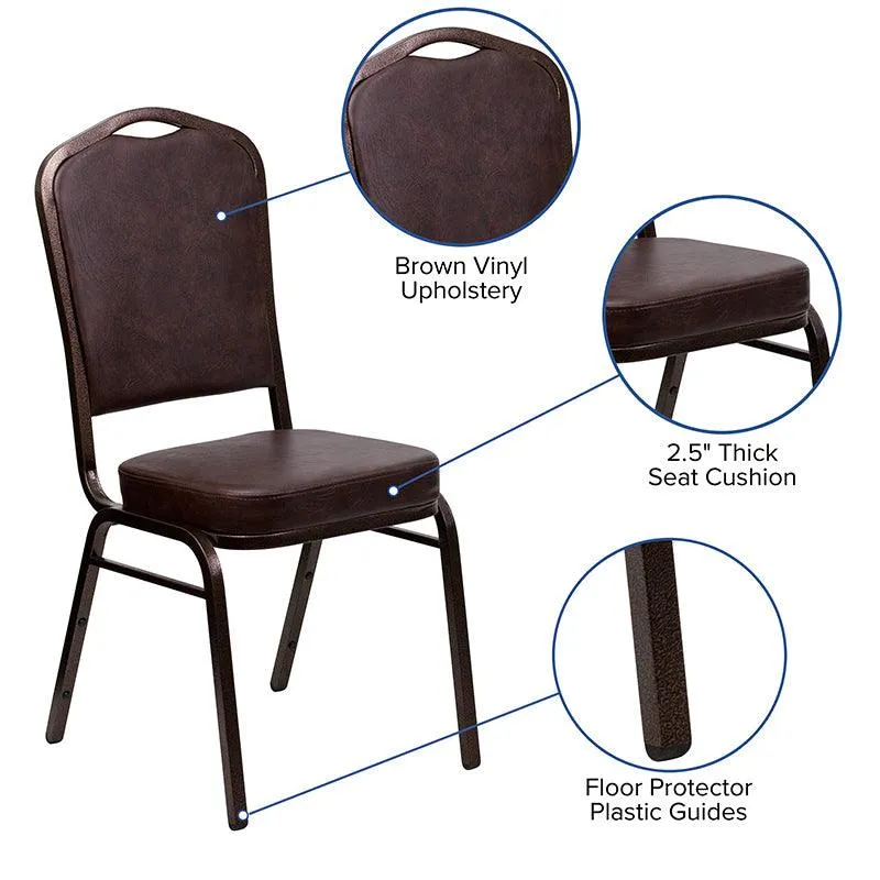 Brown Vinyl Stacking Banquet Chair, Copper Frame