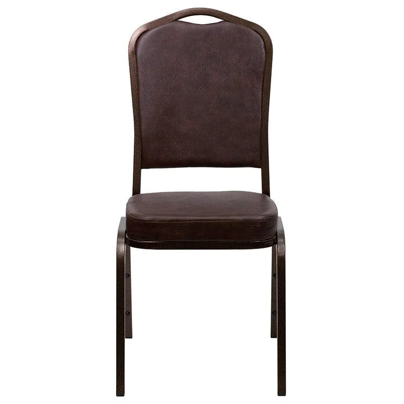 Brown Vinyl Stacking Banquet Chair, Copper Frame