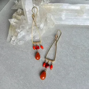 Carnelian & Coral "Fringe" Hoops #1496