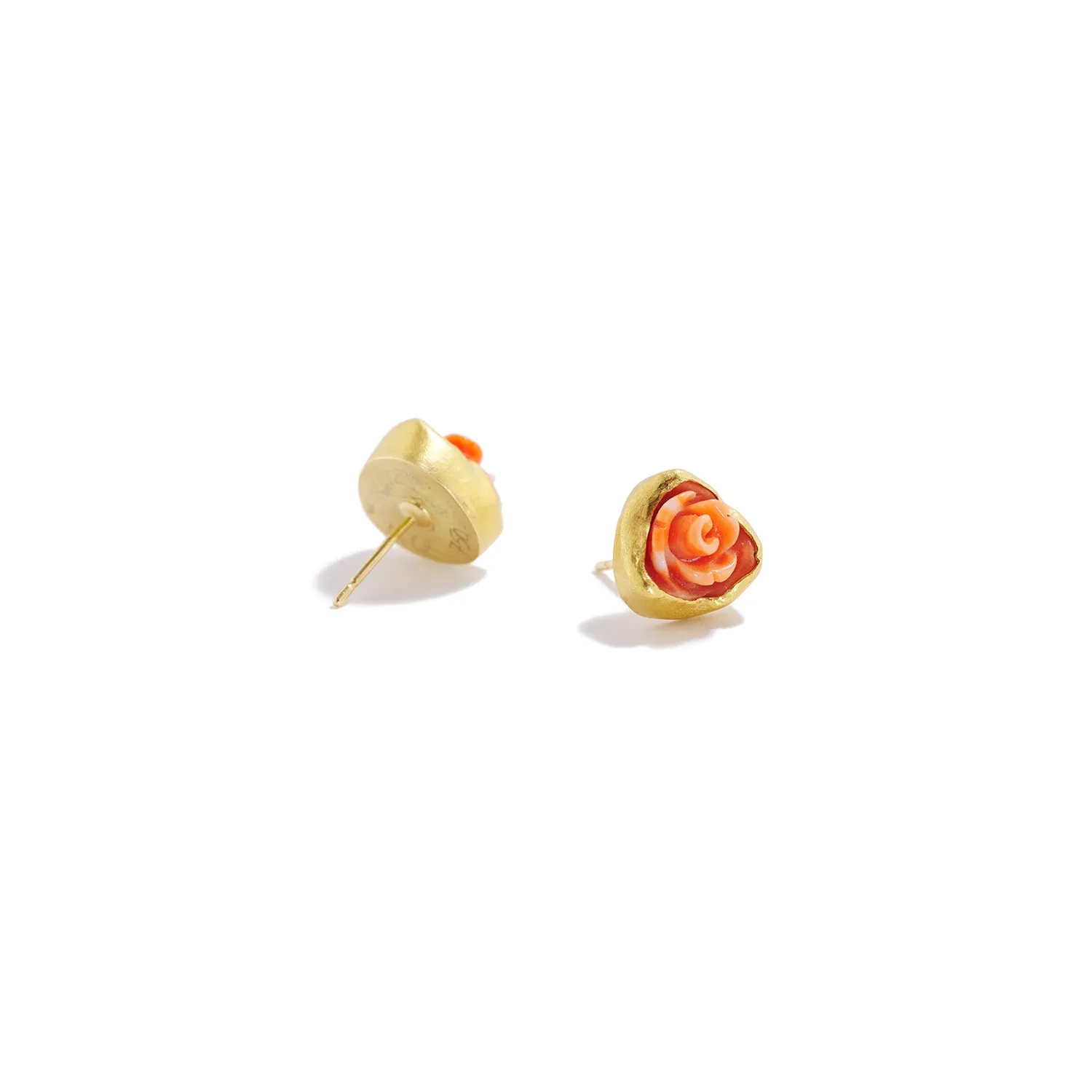 Carved Italian Coral Stud Earrings