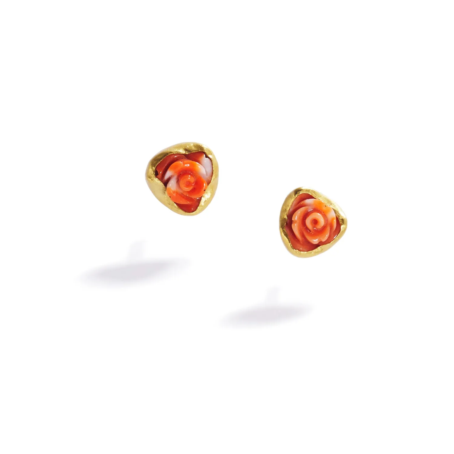 Carved Italian Coral Stud Earrings