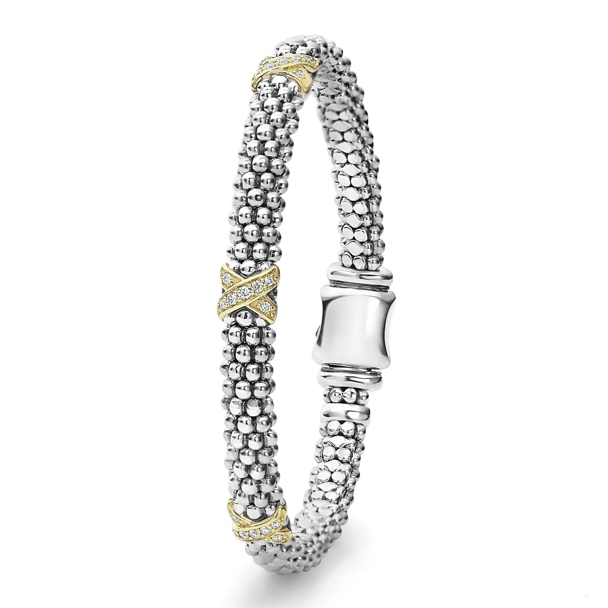 Caviar Lux Three Station Gold X Diamond Caviar Bracelet