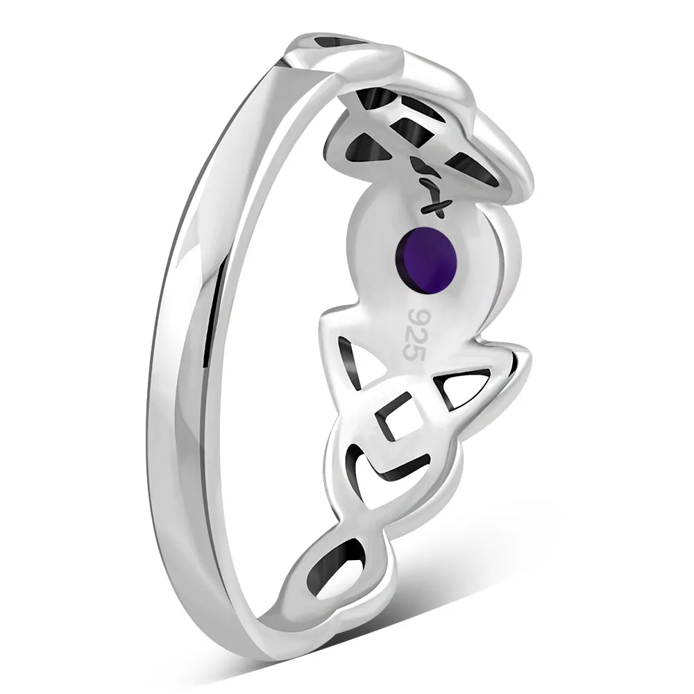 Celtic Trinity Silver Amethyst Stone Ring