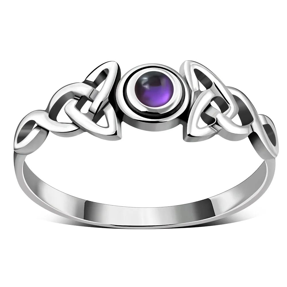 Celtic Trinity Silver Amethyst Stone Ring