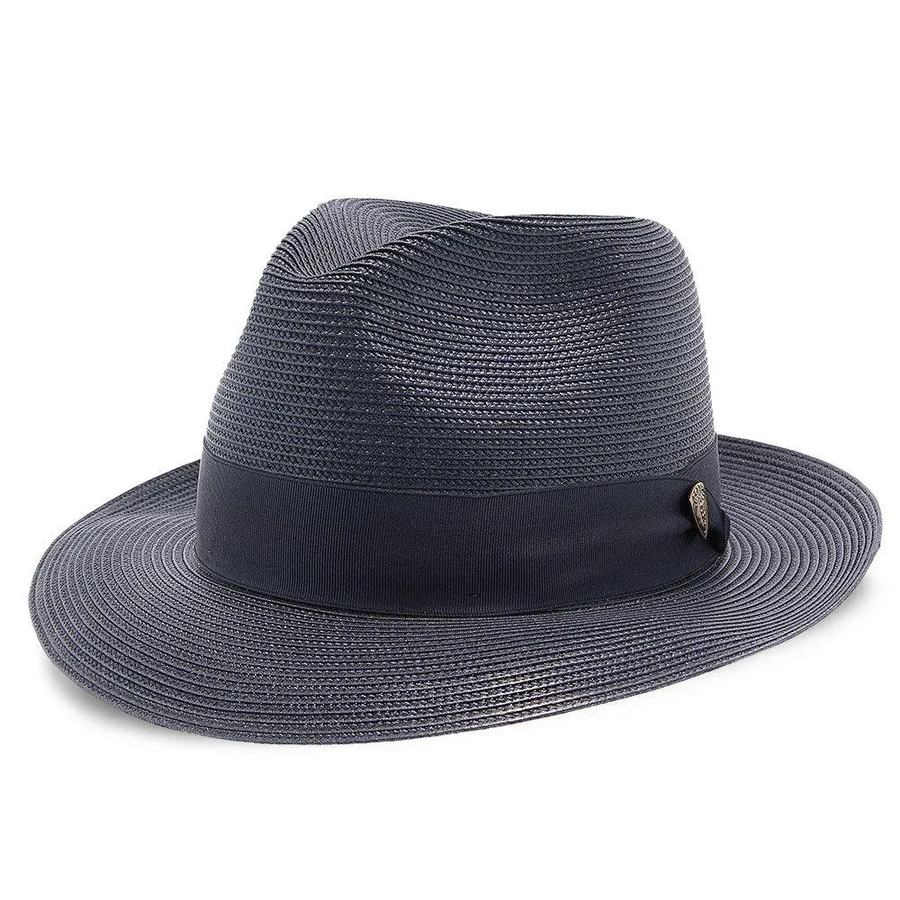 Classic Blue Straw Fedora Hat