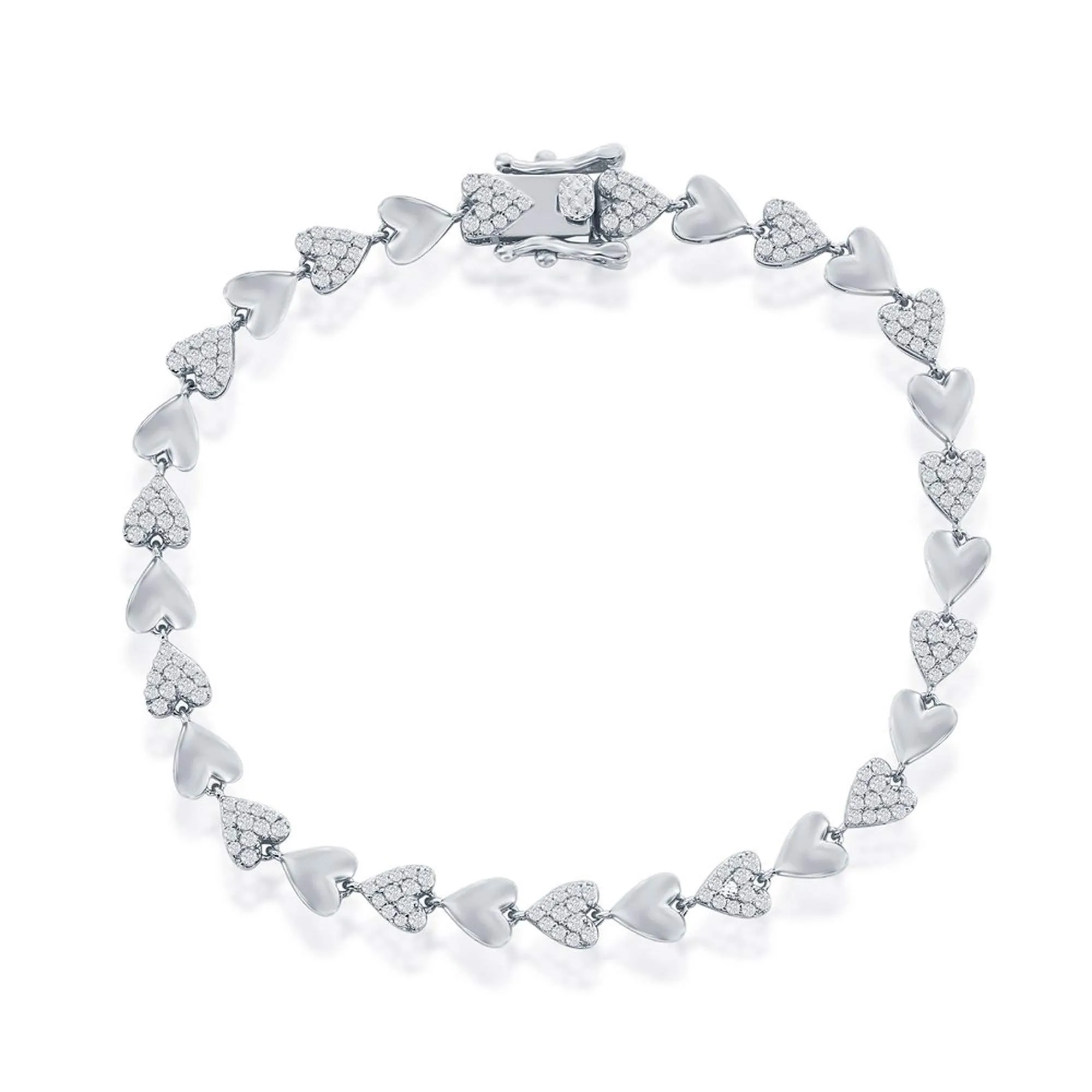 Classic Women's Bracelet - Sterling Silver Polished and Micro Pave CZ Heart | T-8026