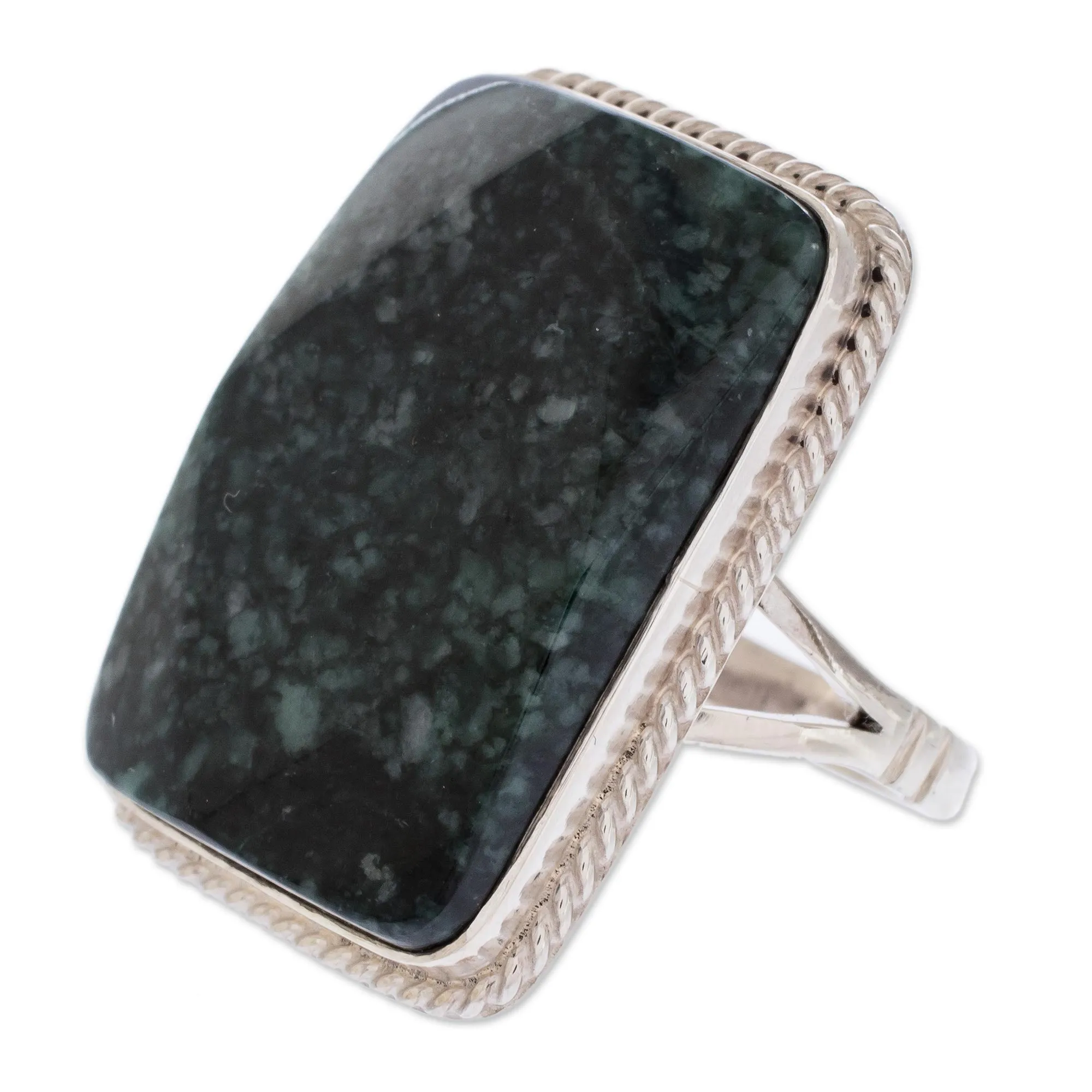 Collectible Modern Jade Sterling Silver Cocktail Ring - Maya Princess | NOVICA