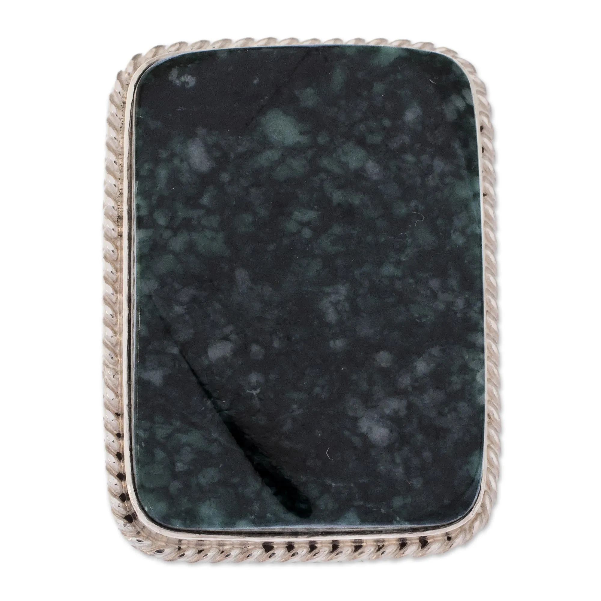 Collectible Modern Jade Sterling Silver Cocktail Ring - Maya Princess | NOVICA