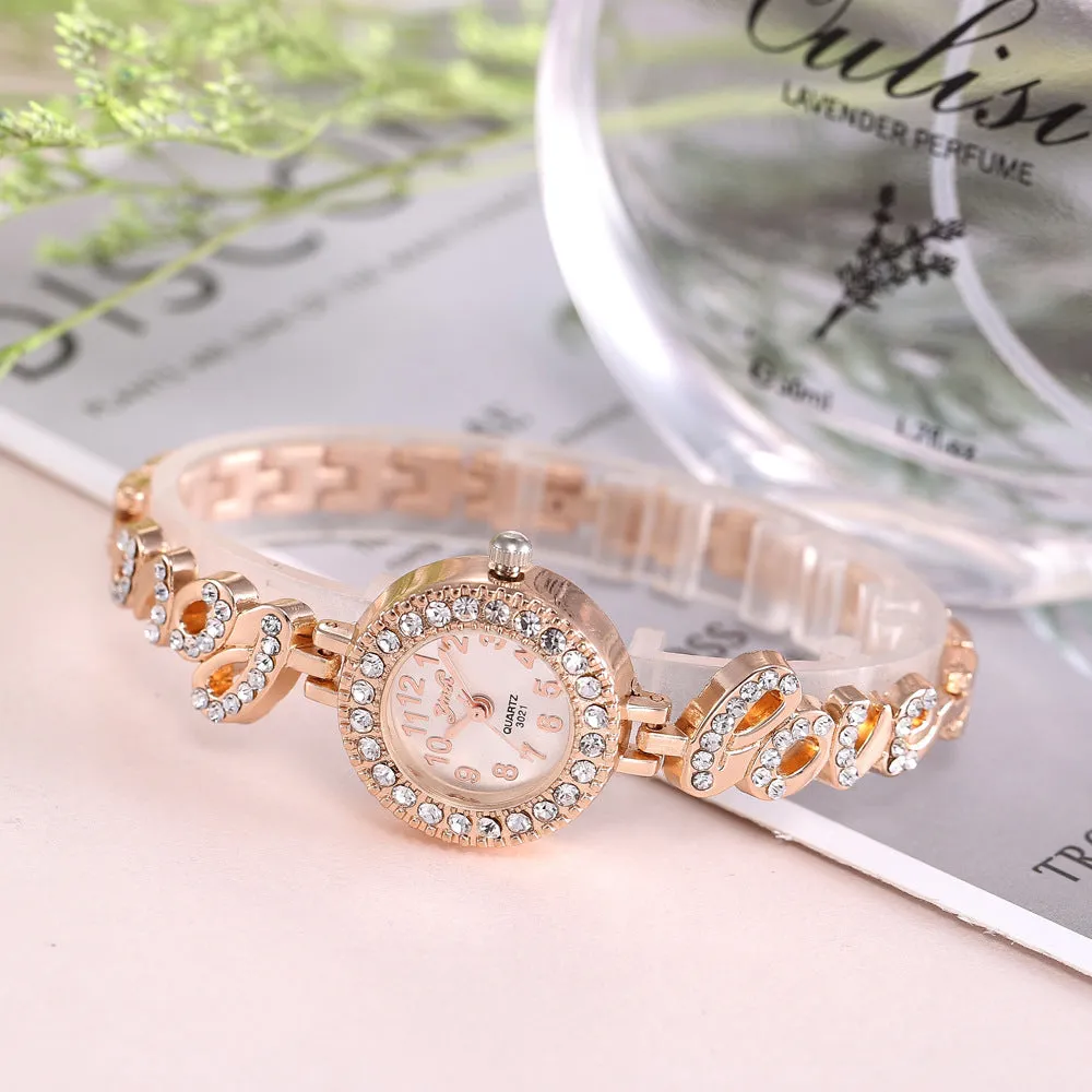 Creative Love Full Diamond Quartz Set Watch Women's Quartz Watch Pieces