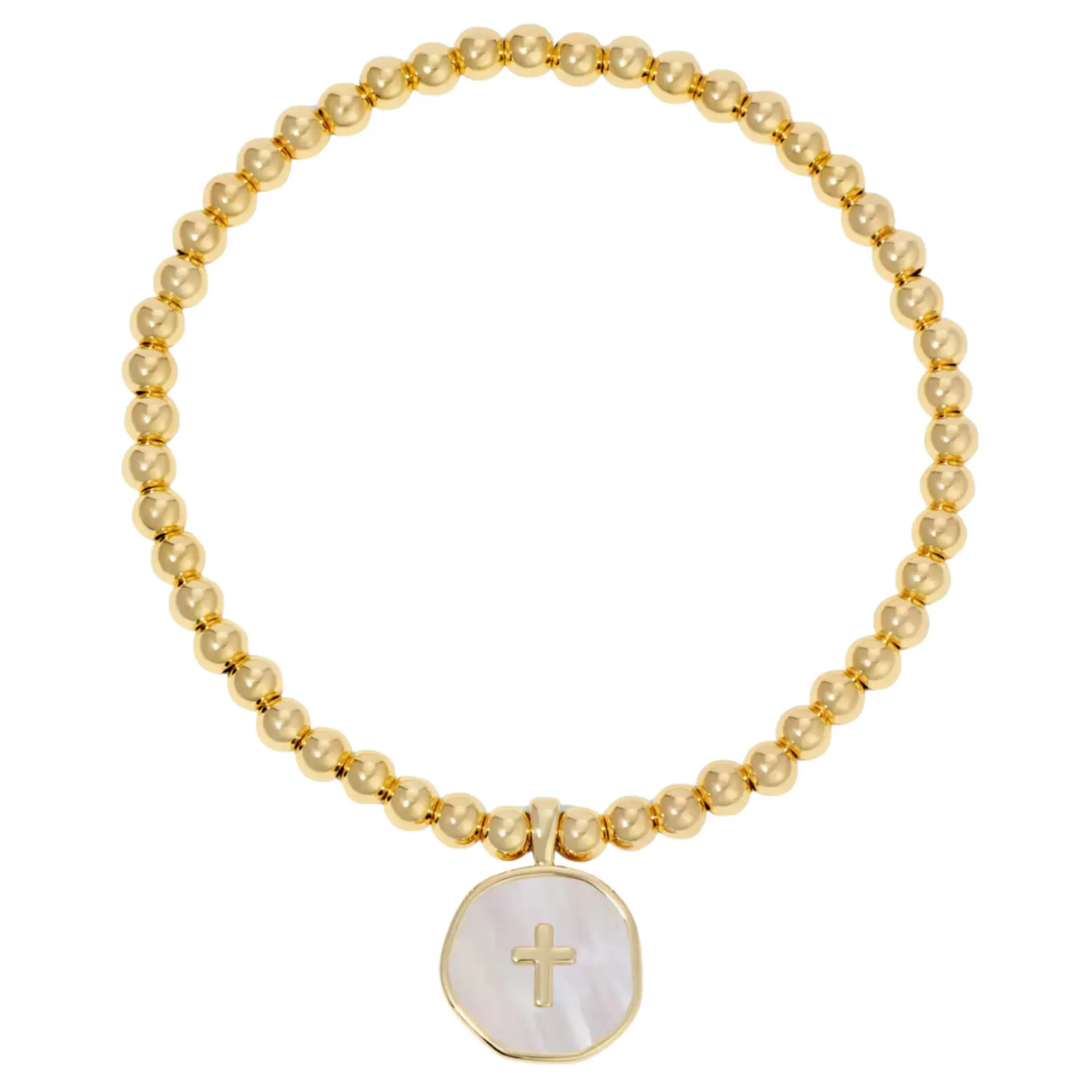 Cross Accented Shell Charm Stretch Bracelet