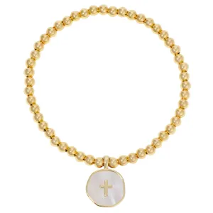 Cross Accented Shell Charm Stretch Bracelet