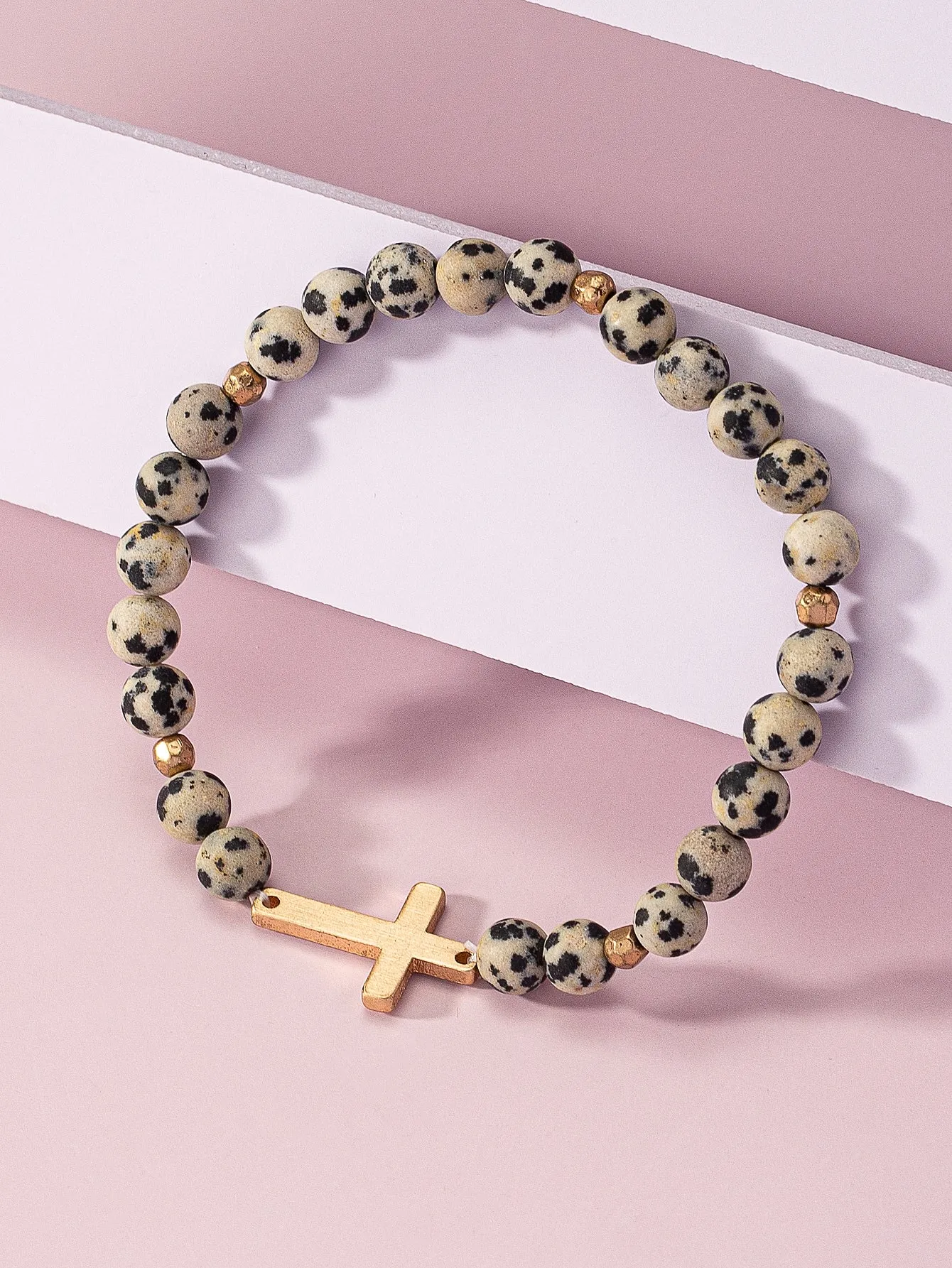 Cross Decor Spot Pattern Beaded Bracelet Women Bracelet Stackable Bracelet