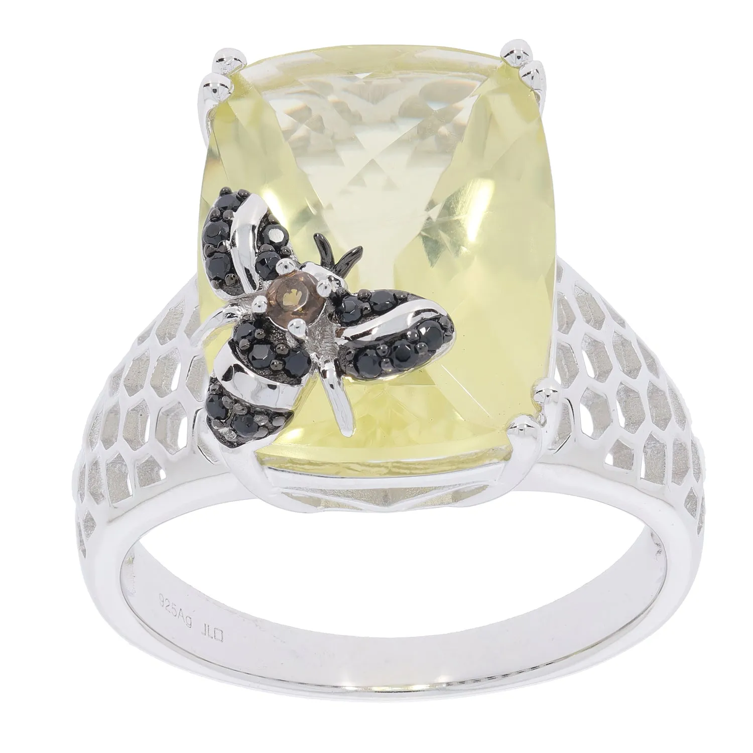 Cushion Yellow Lemon Quartz Sterling Silver Ring with Accent