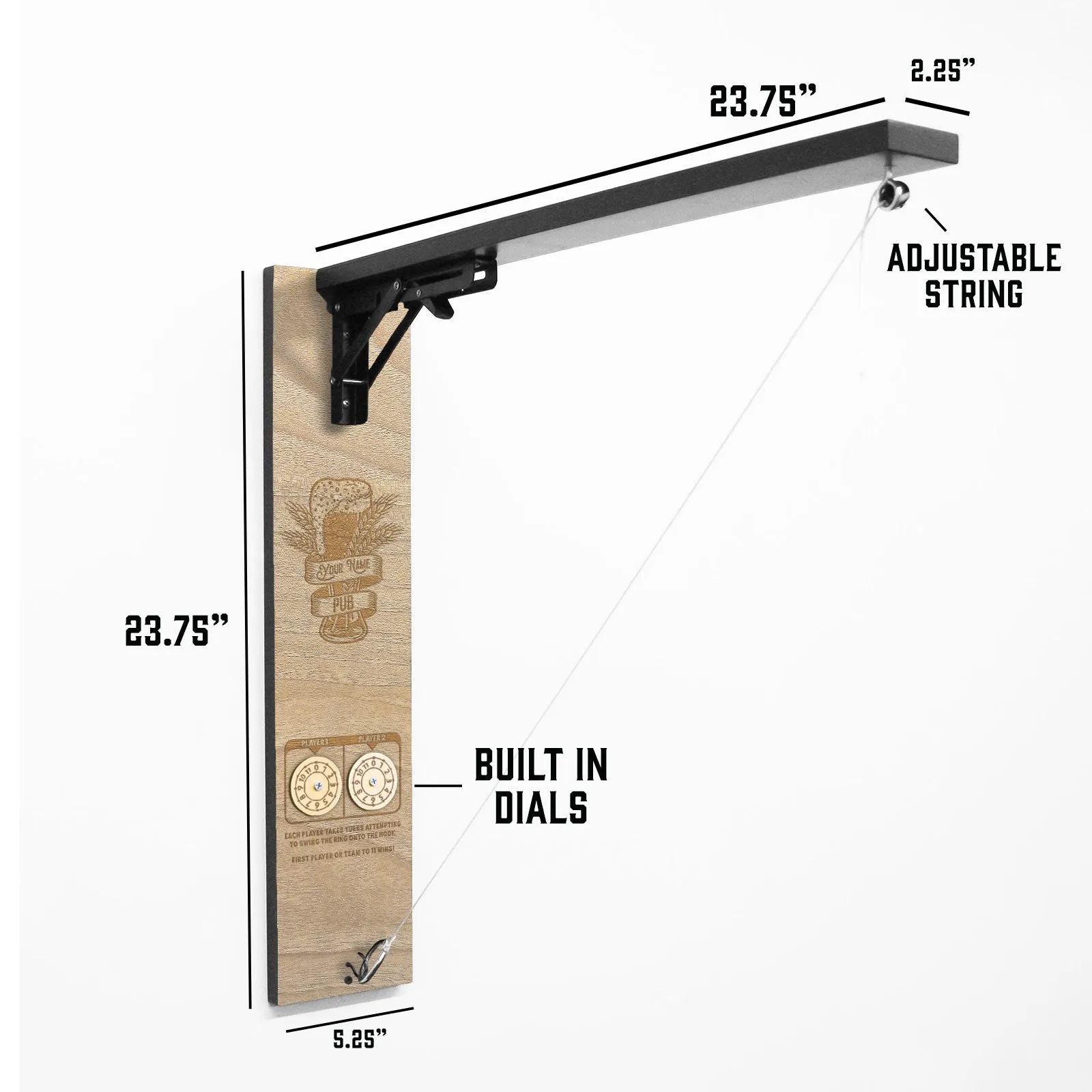 Customizable Engraved Wall Mounted Folding Ring Toss - Pub Beer Pint
