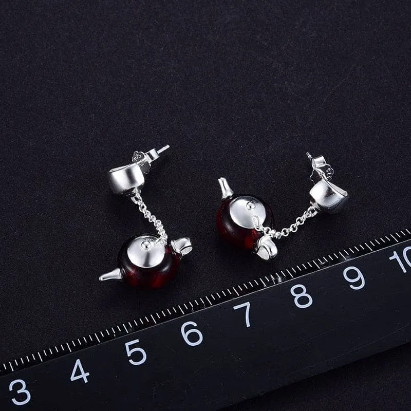 Cute Amber Teapot Dangle Earrings