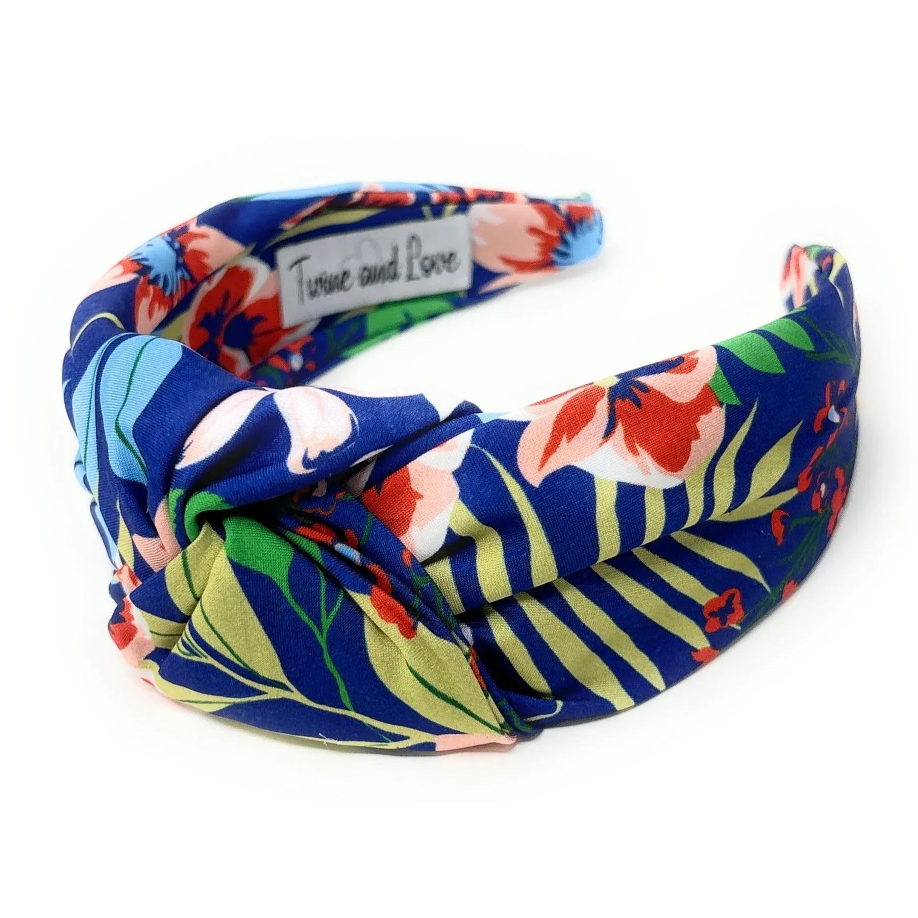 Dark Blue Floral Wide Knotted Headband