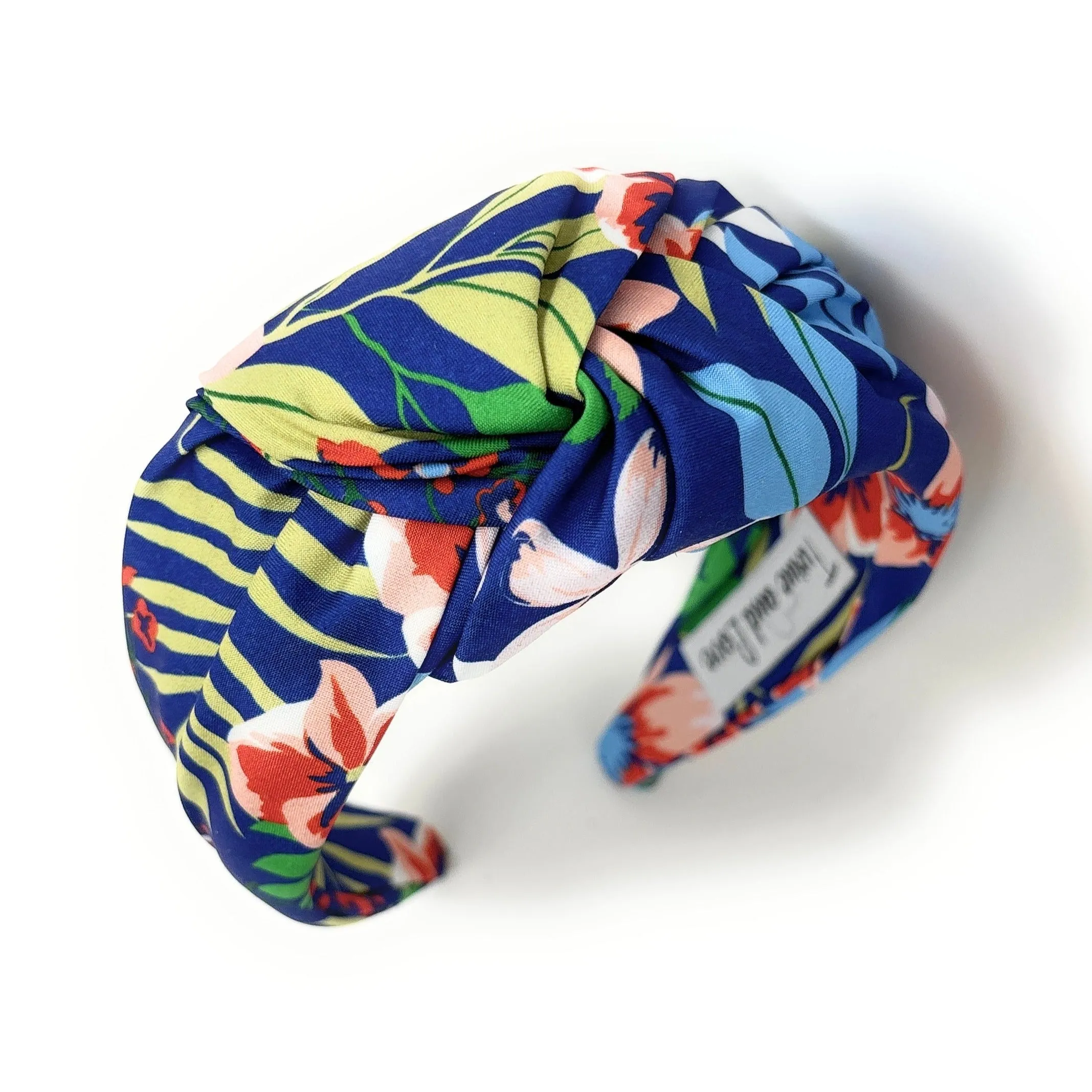 Dark Blue Floral Wide Knotted Headband