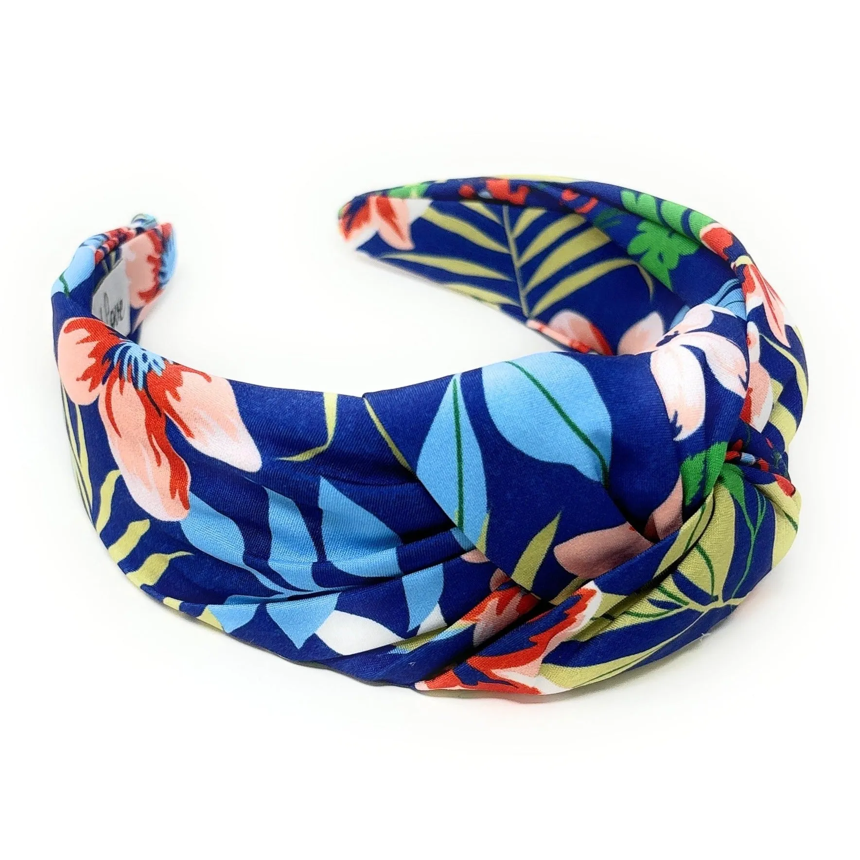 Dark Blue Floral Wide Knotted Headband