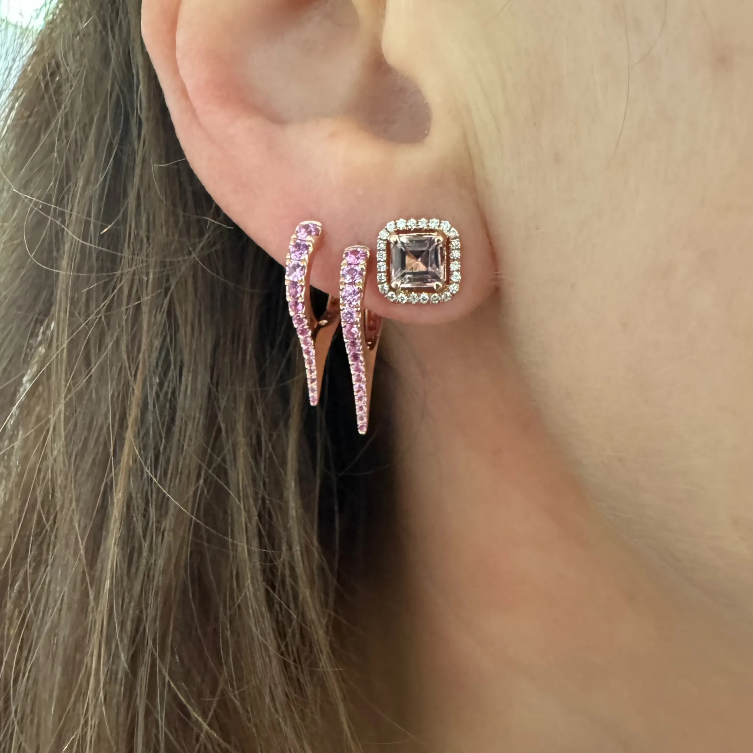 Diamond Framed Morganite Stud Earrings