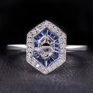 DIAMOND SAPPHIRE VINTAGE STYLE MOUNT ENGAGEMENT RING ROUND OVAL SETTING ART DECO