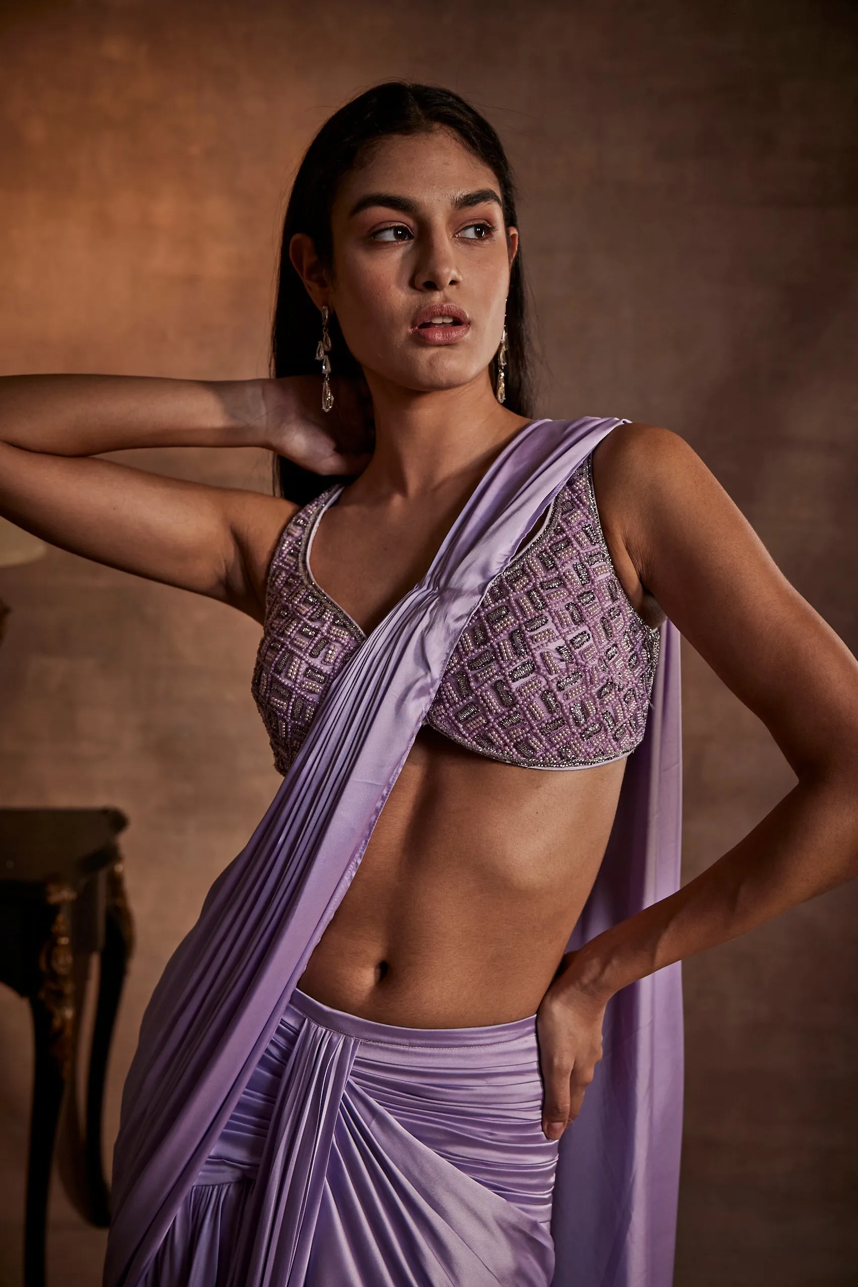 DRAPED ETHEREAL PURPLE SAREE