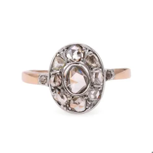 Edwardian Diamond 14k Rose Gold Silver Cluster Ring