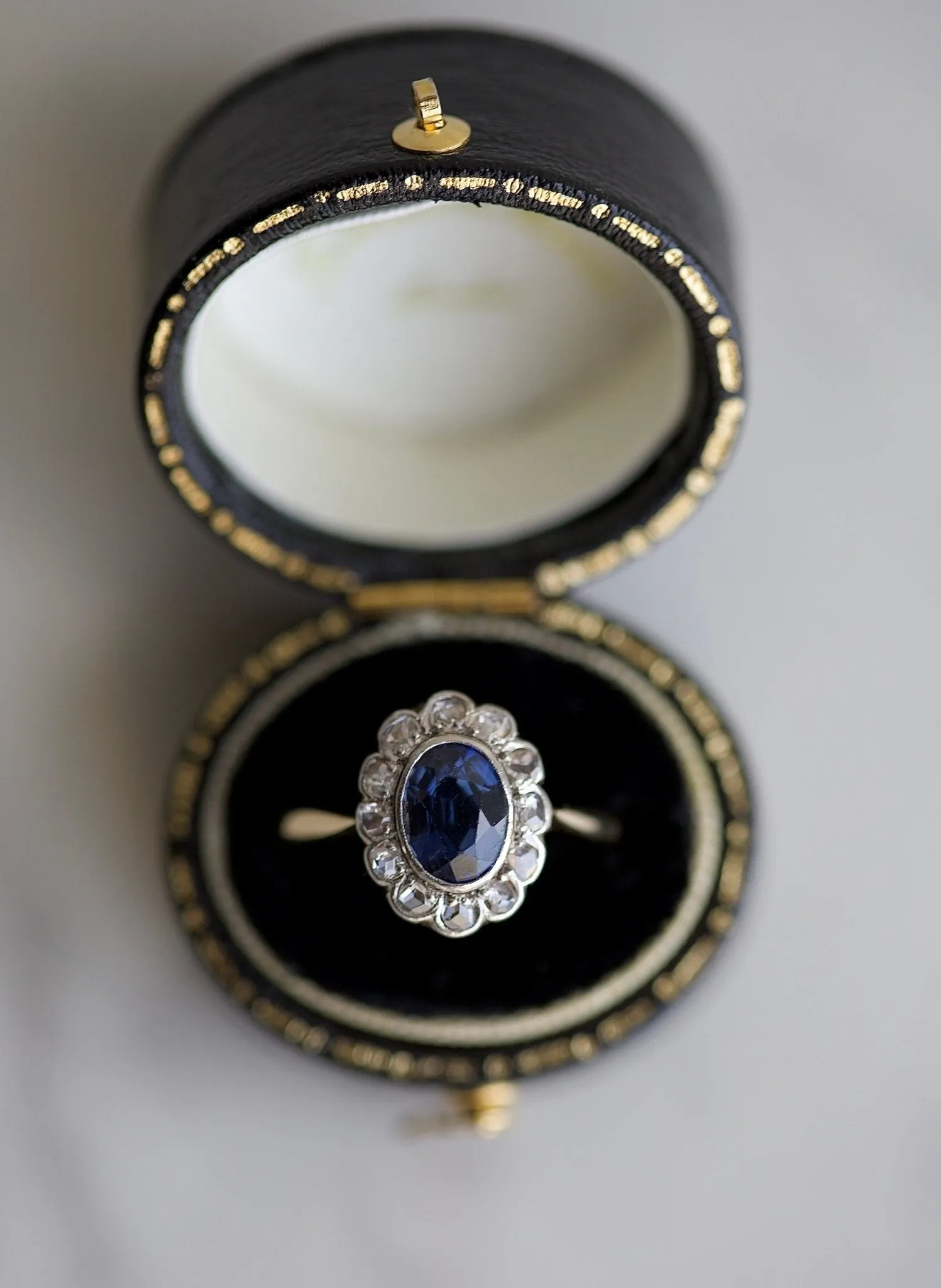 Edwardian Sapphire Diamond 18k Yellow Gold Platinum Ring