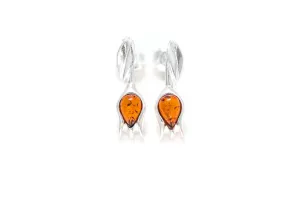 Elegant Amber Tulip Stud Earrings - Handcrafted Sterling Silver with Genuine Baltic Amber