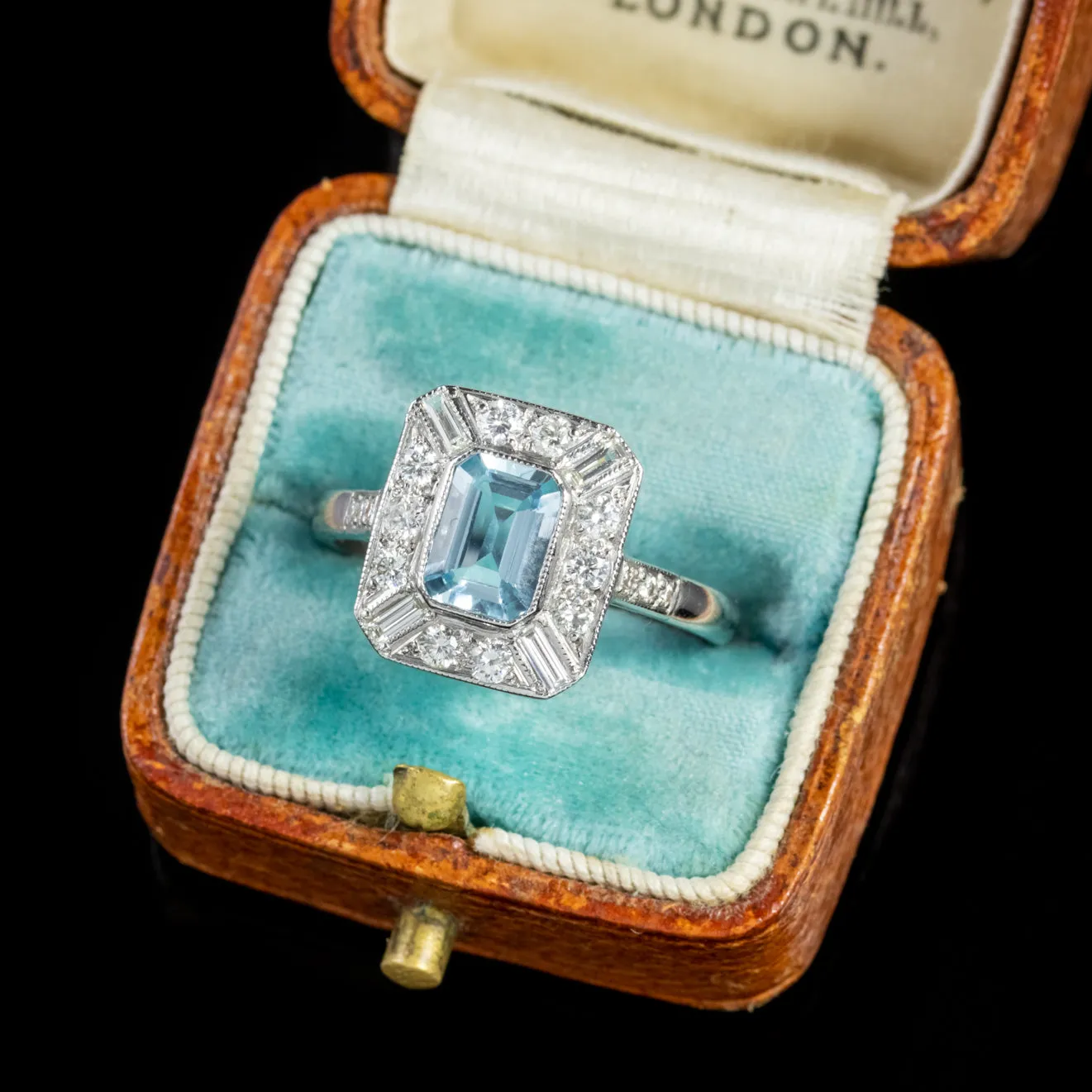 Emerald Cut Aquamarine Diamond Ring Platinum